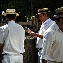 Korbfahrer von Monte spielen Karten